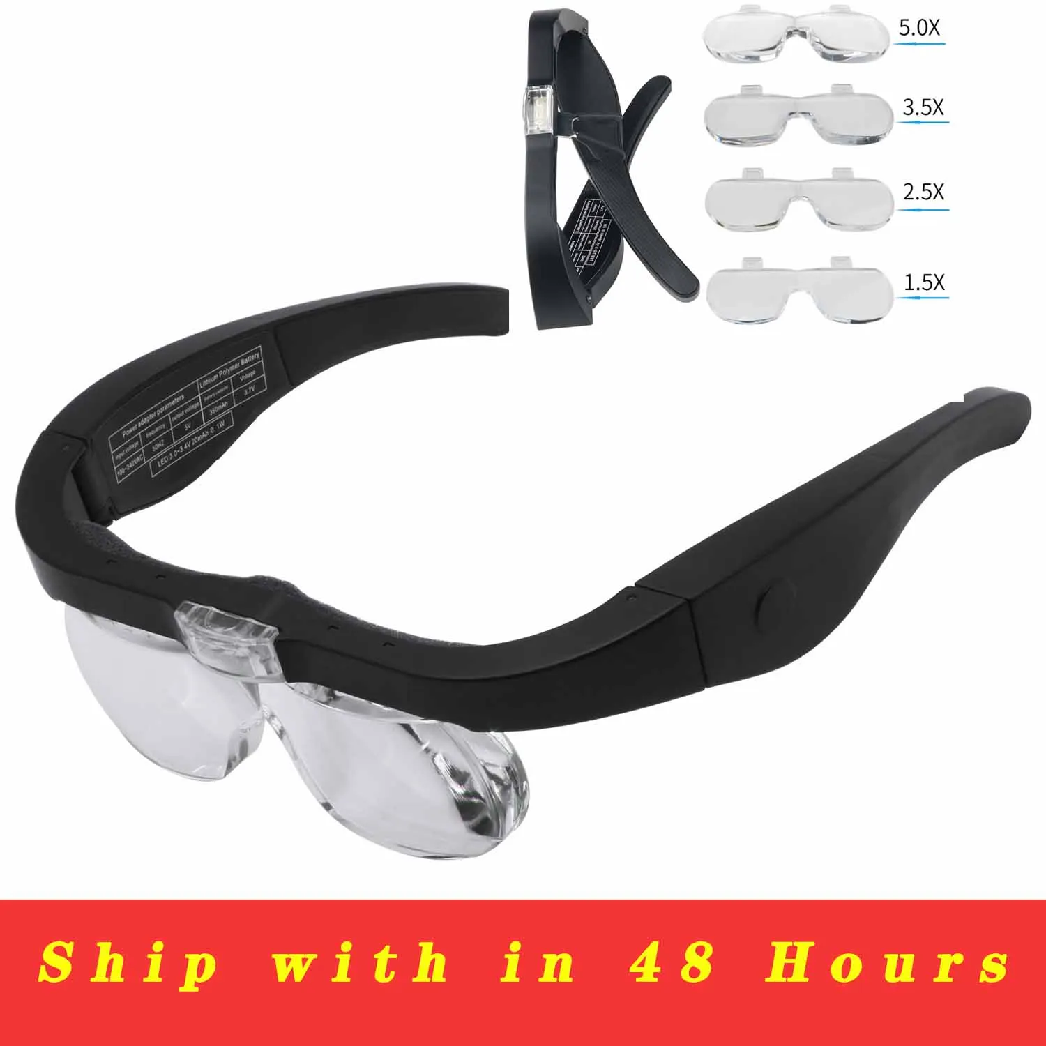 Magnifying Glasses 1.5x 2.5x 3.5x 5.0x Usb Rechargeable With Led Light  Wearing Magnifier For Reading Jewelers Watchmaker Repair - Magnifiers -  AliExpress