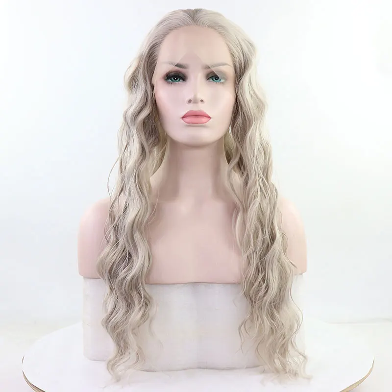 Bombshell Platinum Grey Loose Wave 13*3 Inch Synthetic Lace Front Wig Glueless Heat Resistant Fiber Hair For Women Girls Wigs