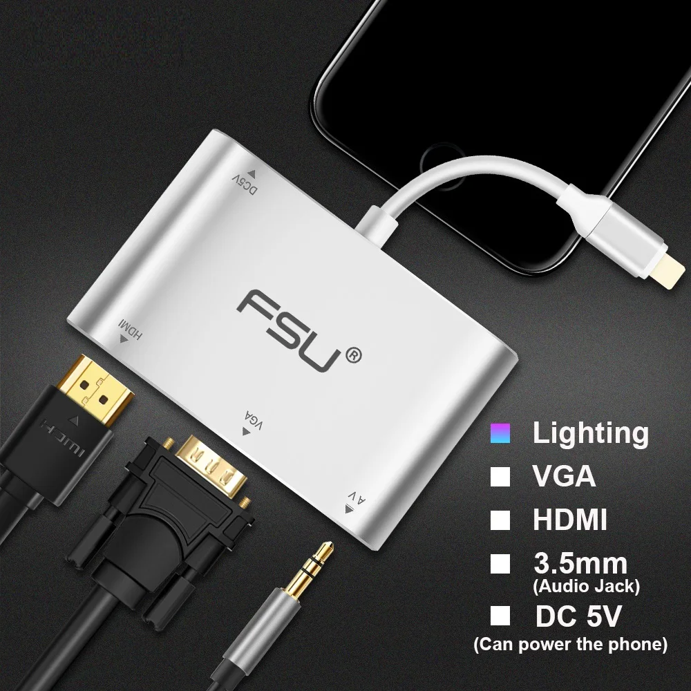 Освещение к HDMI VGA Аудио ТВ палка адаптер для iphone ipad pro конвертер Серебряный APPLE|to