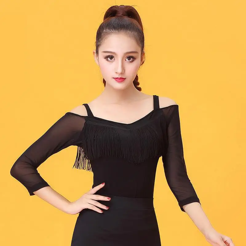 Бахромой газовая одежда для латинских танцев Топ женщин dancerwears бальный костюм