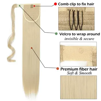 S-noilite 24'' Long Straight Synthetic Ponytail Wrap Around Clip In Ponytail Hair Extensions Heat Resistant Hair Tail 2