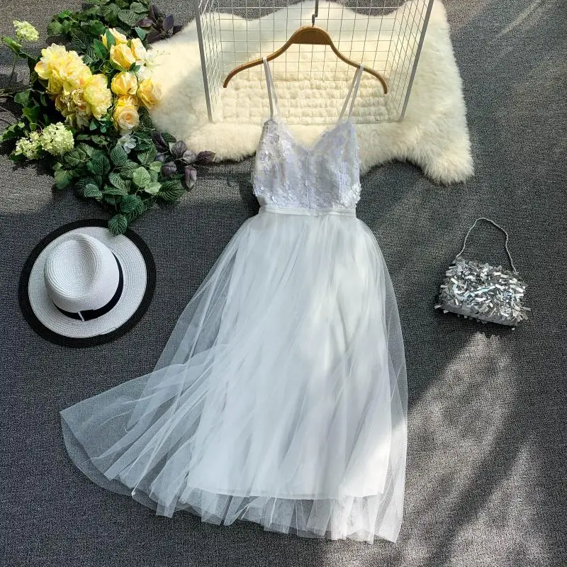 Новое Женское Сетчатое платье летнее с блестками и аппликацией на тонких