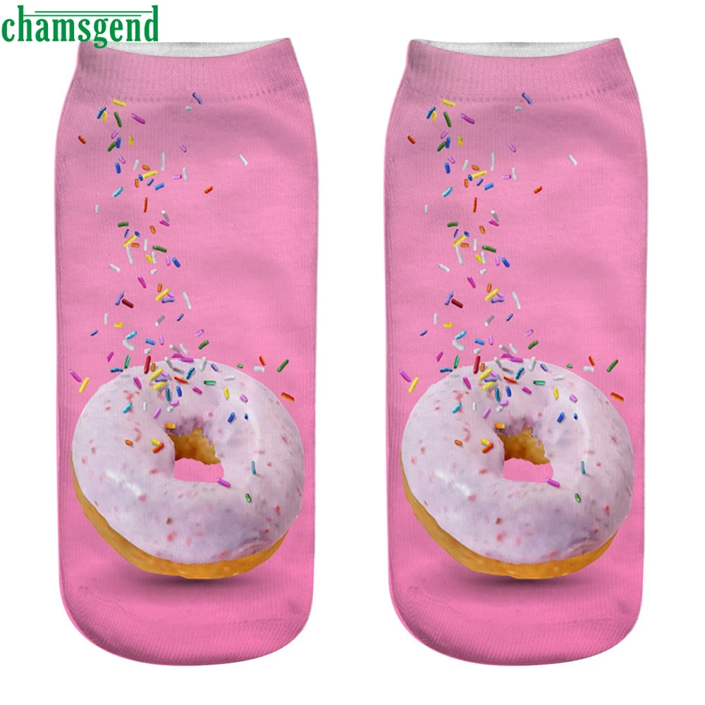 CHAMSGEND, 3D носки, женские, с принтом пончика, Kawaii, счастливые носки, 1 пара, повседневные, средние, мягкие, хлопковые носки, с принтом, забавные носки, милые носки