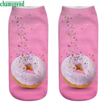 CHAMSGEND, 3D носки, женские, с принтом пончика, Kawaii, счастливые носки, 1 пара, повседневные, средние, мягкие, хлопковые носки, с принтом, забавные носки, милые носки