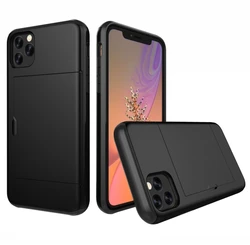 Armor Shockproof Silicone Wallet Case with Sliding Hidden Card Slot for iPhone 13 Mini (Black)