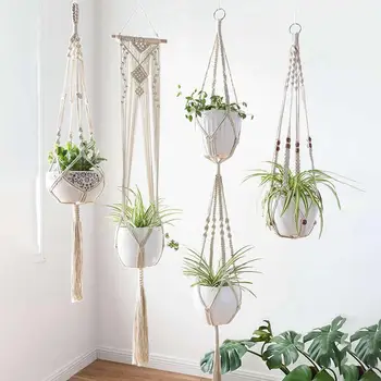 

4Pcs Handmade Indoor Garden Hanging Plant Flower Pot Holder Basket Bonsai Hanger Hanging Basket Pot Holder Garden Tools