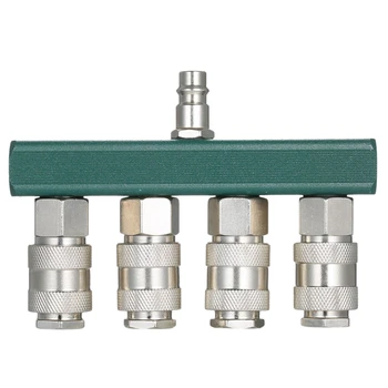 

1/4Inch PT 4-Way Straight Air Manifold Air Compressor Fitting Quick Connect Socket in Line Type Air Hose Splitter