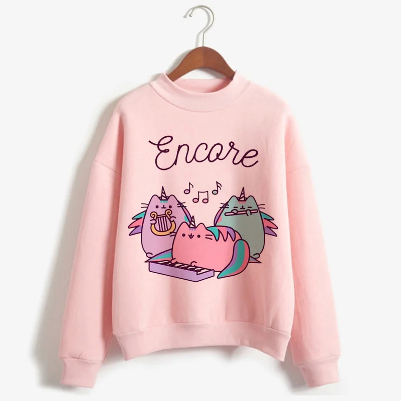 Kawaii Pusheen Кошка веселое Harajuku толстовки с принтом в виде героев мультиков, Для женщин Ullzang милый корейский стиль Толстовка, осень-зима 90s теплый с капюшоном Женский