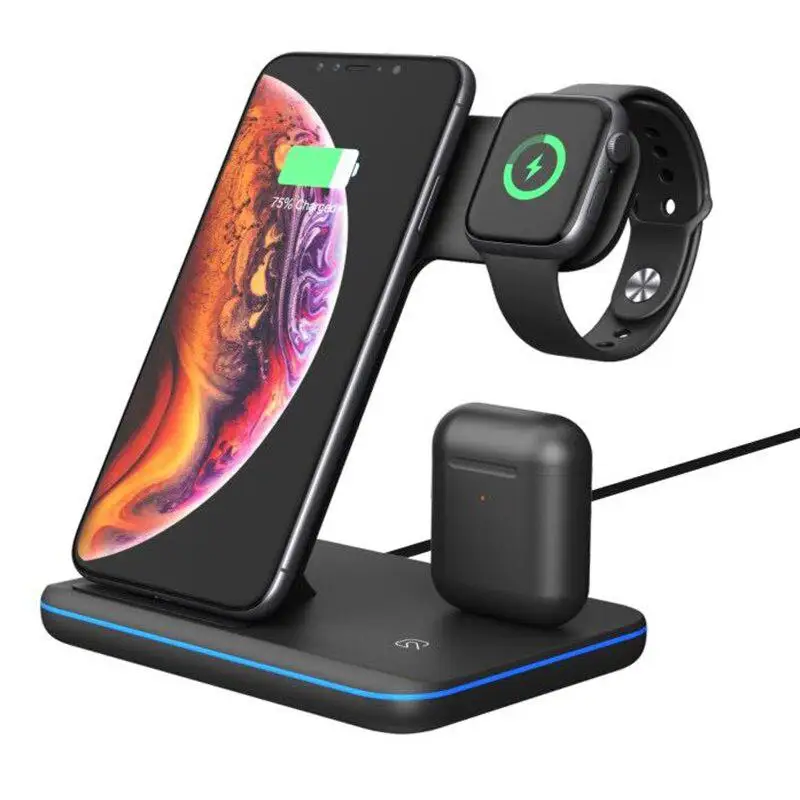 

3 In 1 Universal 15W Qi Wireless Charger for IPhone 11 Pro Max Fast Charge USB Dock Station Stand for Apple Airpods Watch 4 3 2