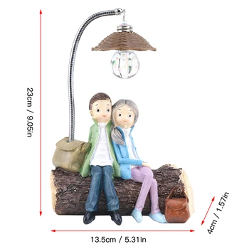 

1PCS Couple Character Ornaments With LED Light Resin Crafts For Home Garden Decor Creative Boys And Girls Night Lamp