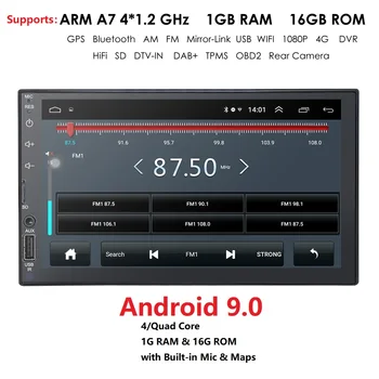 

7'' 2din Android 9.0 Car Radio Stereo GPS Navigation EQ Bluetooth wifi 4G DAB+ OBD2 SWC Quad Core