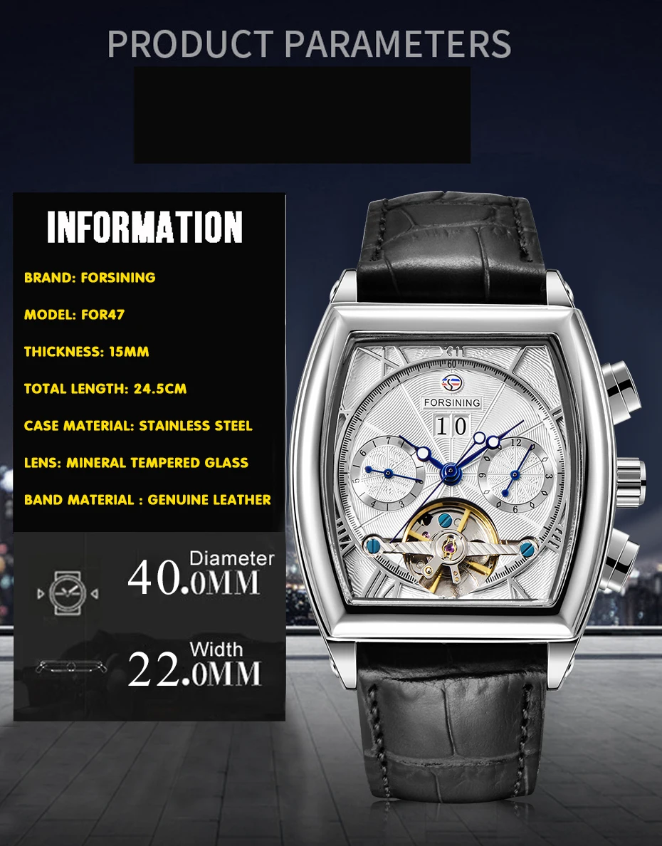 Forsining Tourbillion, черный ремешок, серебристый чехол, Модный повседневный дизайн, мужские часы, Лидирующий бренд, механические Автоматические наручные часы для мужчин