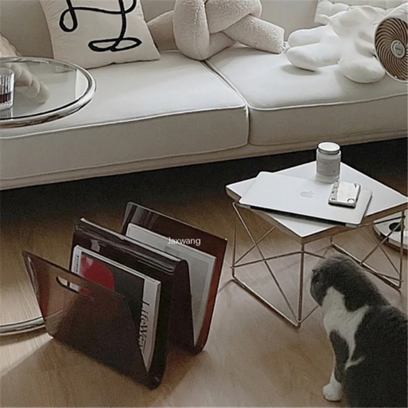 Nordic Book Rack Ins Creative Luxury Desktop Acrylic Transparent Bookshelf Design Curved Book Magazine Rack with Handle Ornament