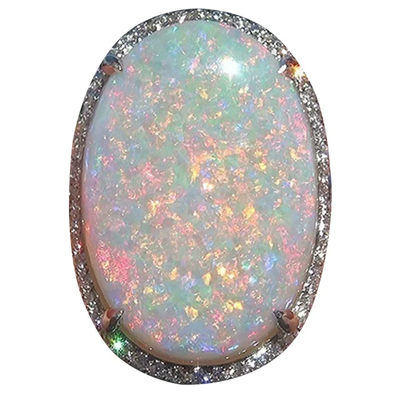 Personality Fashion Large Oval Egg Shaped Opal Ladies Ring For Women Exaggerated Crystal Wedding Ring Jewelry