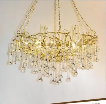 

All copper simple branch crystal chandelier living room designer branch sample room European villa post-modern bird's nest chand