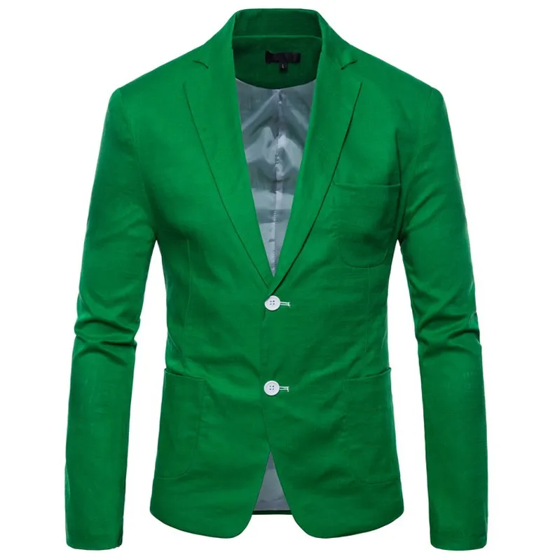 grass green Приталенный пиджак, костюмы, блейзеры для мужчин, Модный хлопковый льняной летний мужской удобный Блейзер, s, качественный повседневный костюм размера плюс 4XL - Цвет: grass green