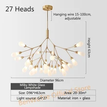  Dining Living Room LED Chandelier Firefly Creative Nordic Iron Lighting Hanging Fixtures Study Bedroom Lobby Glass Branch Lamp 