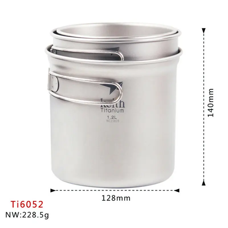 

Keith Ti6052 Titanium Pot Frying Pan Portable Outdoors Bowl Jacketed Kettle
