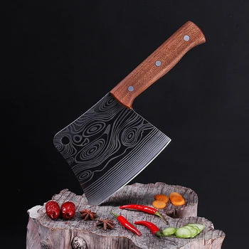 

4Cr13 Stainless Steel Chopping Bone Knife Kitchen Knives Cleaver Meat Chopper Knife Butcher Knife Damascus Laser Pattern Knife