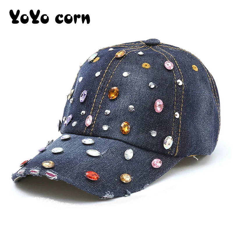 YOYOCORN Unisex Color Acrylic Starry Point Drill Cowboy Baseball Cap Men and women Studded Cowboy Hat Decorative Wash Cap