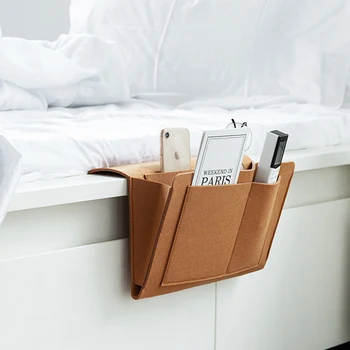 

Bedside Felt Storage Bag with Pockets Bed Sofa Desk Hanging Organizer For Phone Magazines BookTablets Remotes Holder -OPK