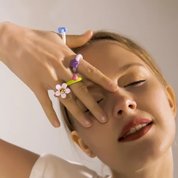 2021 New Love Cute Star Butterfly Rings for Women Girls Sweet Colorful Resin Acrylic Rings Korean Fashion Jewelry