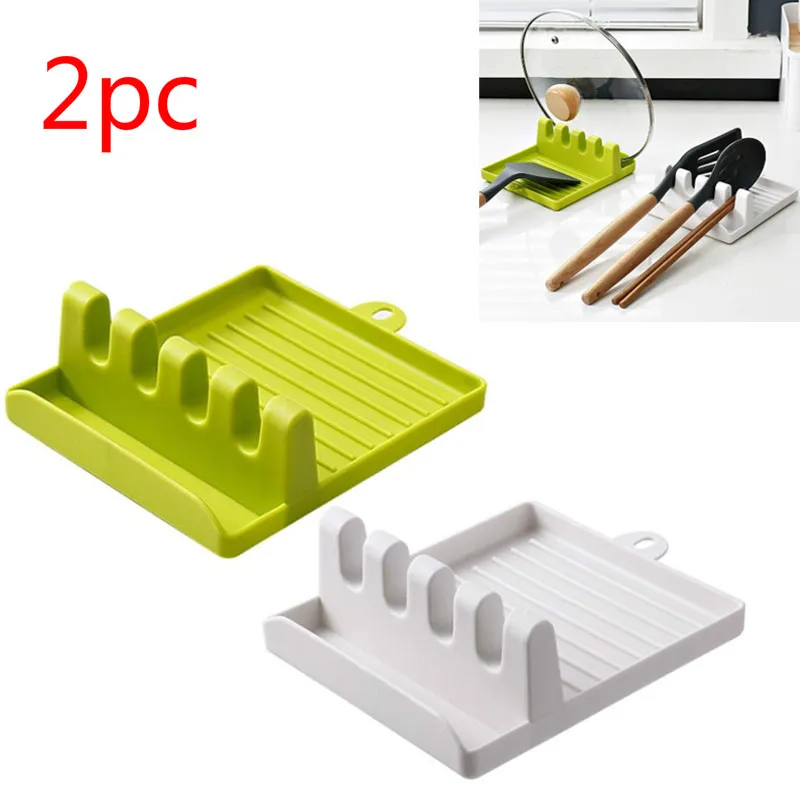 2pc Kitchen Spoon Holders Fork Spatula Rack Shelf Organizer Plastic Spoon Rest Chopsticks Holder