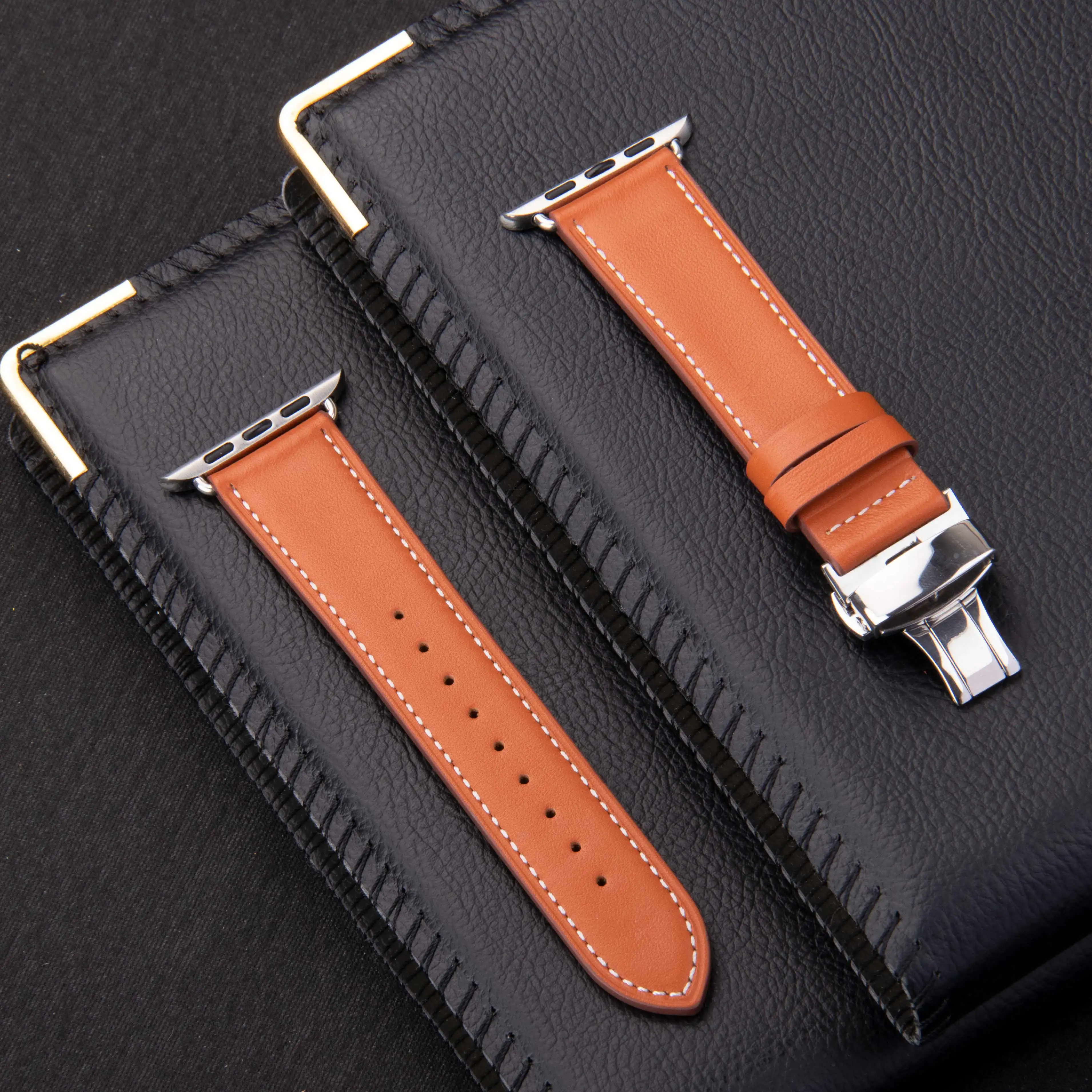 Correa de cuero genuino para Apple Watch, pulsera de cuero para iWatch 6, 5, 4, 3, 2, 1 SE, cierre de mariposa de 44mm, 40mm, 42mm y 38mm