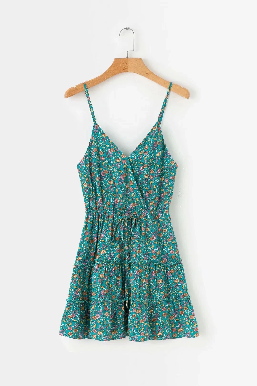 

Summer Bohemian Dress Women Lace Up High Waist Sexy Backless V-neck Print Dress Women