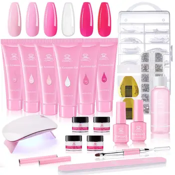 

Makartt Pink Poly Nail Gel Kit, Nail Extension Gel Builder Gel Kit Nail Enhancement Gel with Slip Solution & LED UV Nail Lamp