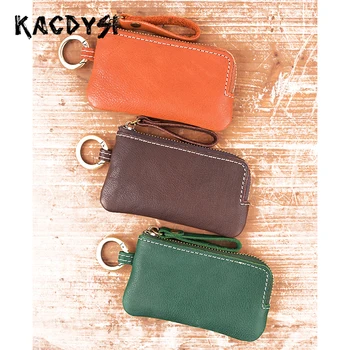 

Genuine Leather Unisex Car Keys Holder Zipper Mens Lady Key Chains Simple Key Organizer Popular Keyring Pouch Bag Coin Bag Purse