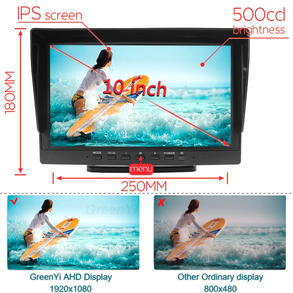 HD 1920x1080P 10.1 ġ IPS ũ Ʈ   DVR ڴ  , 2 ä  ĸ AHD ڵ ī޶
