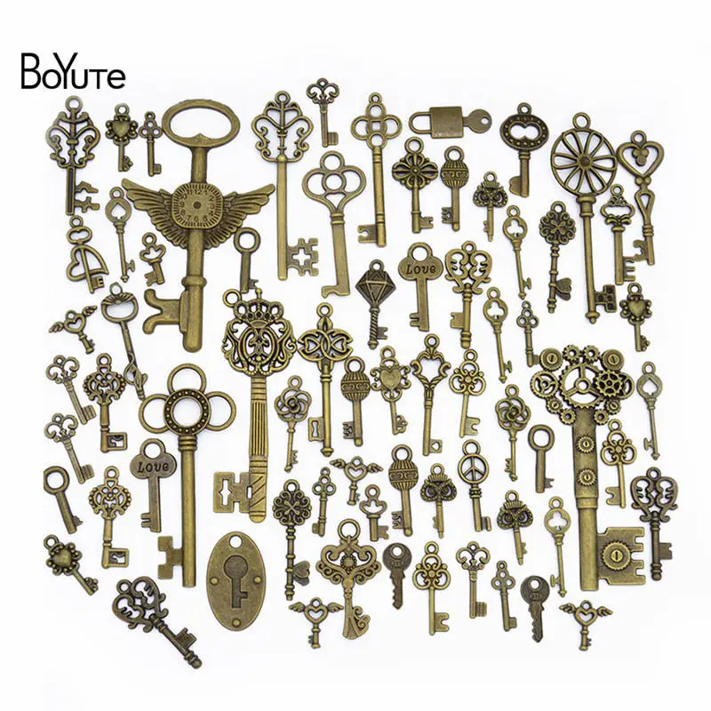 BoYuTe Mix 70 Styles 100 Grams Vintage Diy Jewelry Accessories Metal Alloy Key Charms Pendant Wholesale