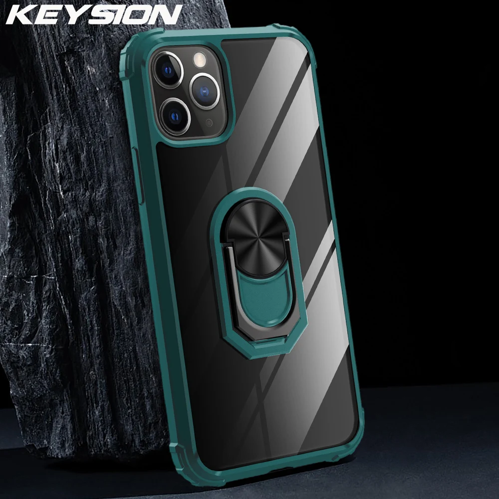 KEYSION Fashion Shockproof Case For iPhone 11 Pro Max silicone Transparent PC Ring Phone Back Cover for iPhone 11 11 Pro Max KEYSION Fashion Shockproof Case For iPhone 11 Pro Max silicone Transparent PC Ring Phone Back Cover for iPhone 11 11 Pro Max