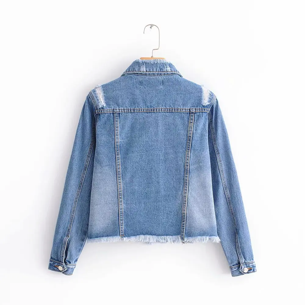 

2018 Autumn Clothing New Style Europe And America Retro Washing Retro with Holes Fur Trim Loose-Fit Cowboy Jacket Women's
