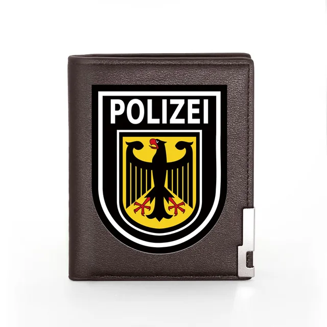 Fashion Security Officer Police Badge Printing Men's Wallet  Leather Purse For Men Credit Card Holder Short Male Slim Money Bags BG960-Brown