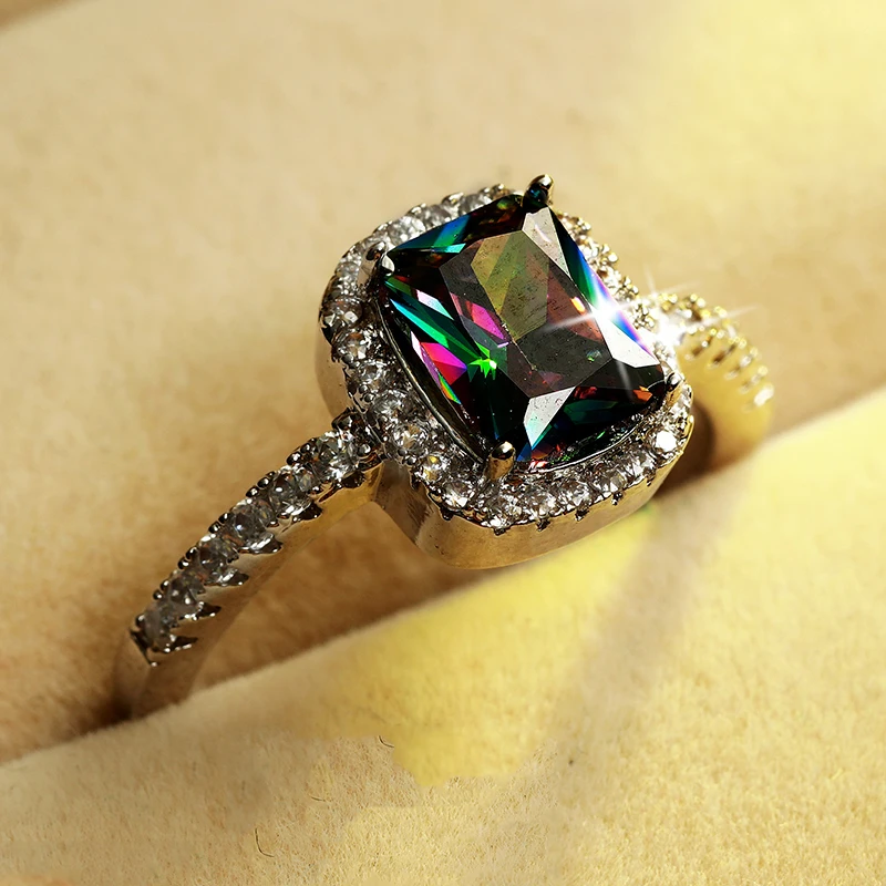 Милый женский Радуга цветное каменное кольцо в стиле «Бохо 925 пробы Серебряное обручальное кольцо Обещание любви Обручение кольца для Для женщин