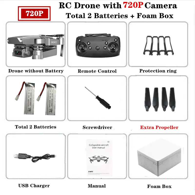 E68 Радиоуправляемый Дрон 4K HD камера wifi FPV Квадрокоптер складной Радиоуправляемый вертолет Квадрокоптер мини дроны VS E58 SG901 E520 GW69 Дрон игрушка - Цвет: 720P Foam Box 2B