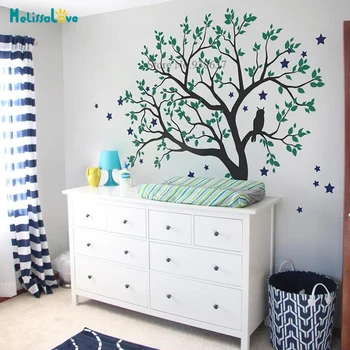 

Large Tree Wall Decal Kids Baby Nursery Decor with Owl and Stars Living Room Decoration Removable Vinyl Sticker Murals BB817