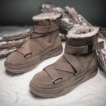 

BIGFIRSE Winter New High-top Snow Boots Men's Shoes Men Shoes Fashion Short Boots Men Sneakers Flock Trend Shoes Plus Cashmere