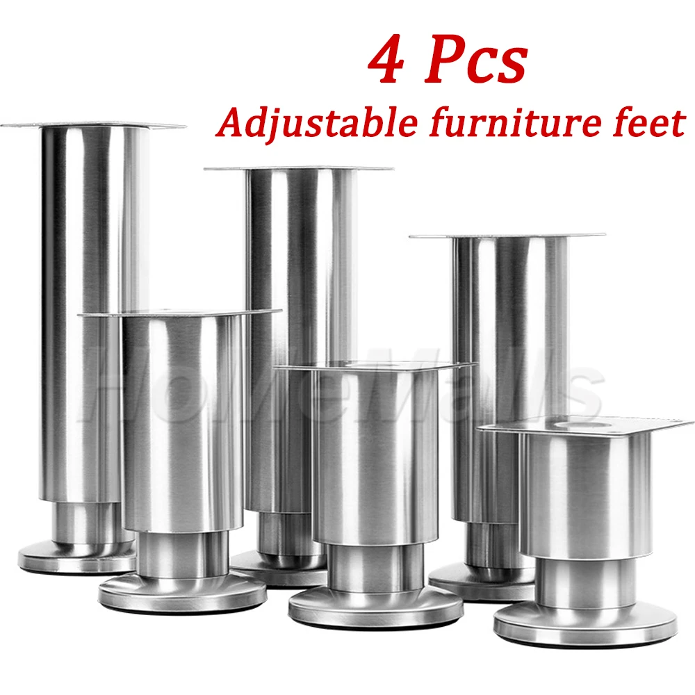 素敵でユニークな Set Of 4 Adjustable Furniture Legs Stainless Steel xn