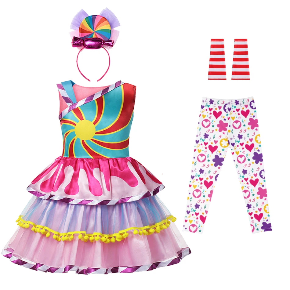 Girl Candy TUTU Dress Summer Kids Lollipop Donut Cartoon Party Carnival Cosplay Clothing Halloween with Candy Rainbow Wing JYF newborn baby girl skirt Dresses