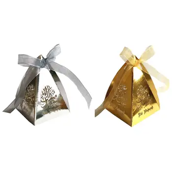 

50Pcs Laser Cut Hollow Candy Box Muslim Ramadan Festival Candy Container Openwork Candy Box Golden Silver Chocolate Storage Box