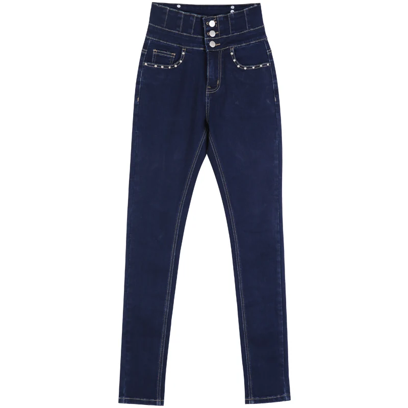 LEIJIJEANS, осенне-зимние синие эластичные джинсы для мам с высокой талией, модные стильные женские джинсы размера плюс 5XL 6XL - Цвет: dark blue9201
