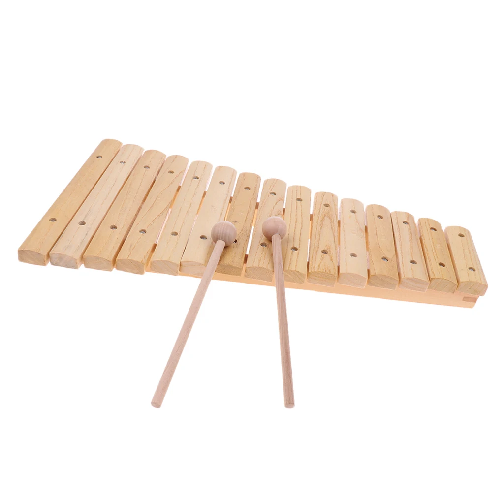 15 Notes Wood Xylophone with 2 Mallets for Children Kids Musical Educational Toys