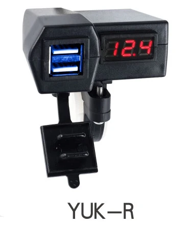 Зарядное устройство Usb для мотоцикла, быстрая зарядка, штепсельная вилка, комплект, 4,2 A, напряжение, температура, дисплей, кабель, включение/выключение, водонепроницаемый двойной Usb, 12 В, 24 В, S - Название цвета: YUK-R
