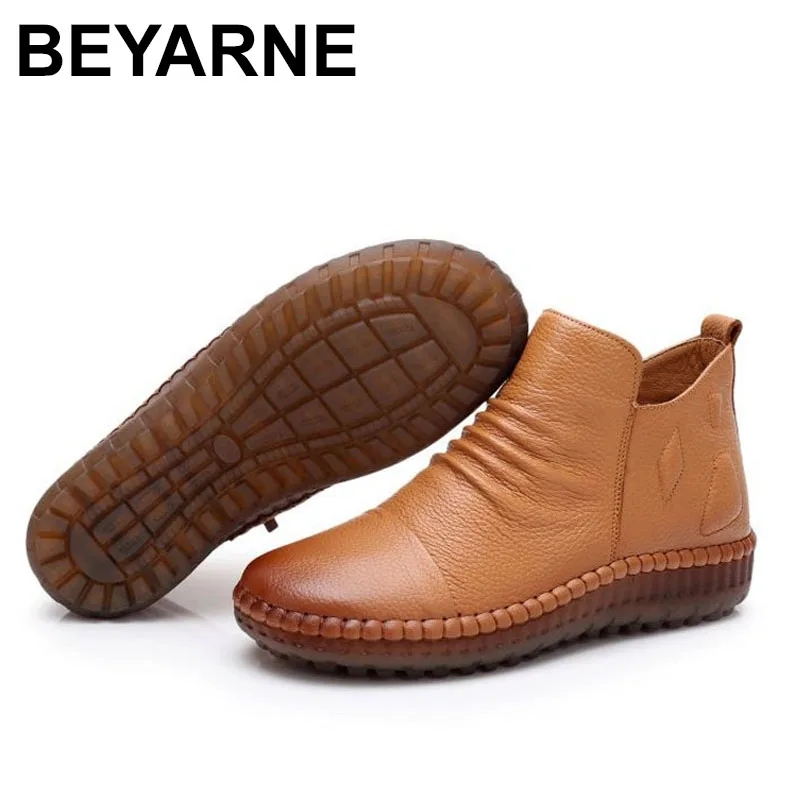 

BEYARNEDropshipping Fashion Autum Flat Boots Genuine Leather Ankle Shoes Vintage Casual Brand Design Retro Handmade Women's Boot