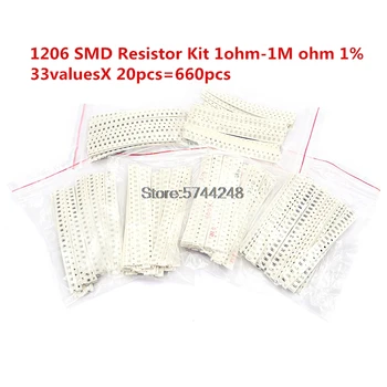 

1206 SMD Resistor Kit Assorted Kit 1ohm-1M ohm 1% 33valuesX 20pcs=660pcs Sample Kit