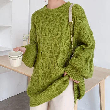 

LANMREM 2020 autumn and winter new Fashion solid color round neck loose trumpet sleeves elegant sweater female PB609