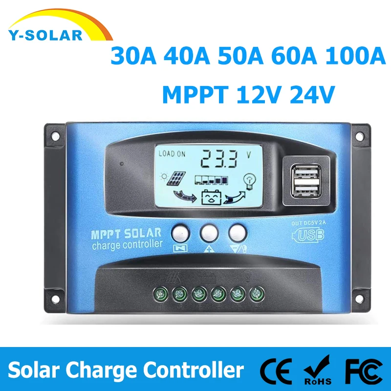 Mppt Solar Charge Controller Pwm 100a 60a 50a 40a 30a Solar Power Regulator 12v 24v Auto Dual Usb Lcd Display Load Discharger Solar Controllers Aliexpress